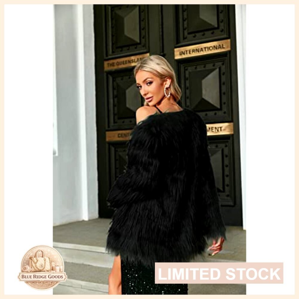 Long Sleeve Faux Fur Coat Fluffy Warm Chic Winter Jacket Oversized Style - Picture 3 of 4